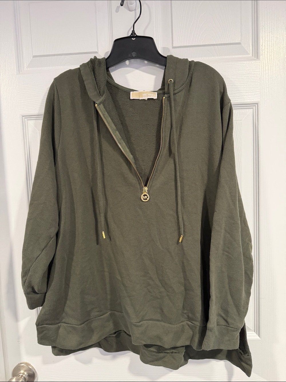 Michael Kors Olive Hooded Half-Zip Knit Sweater
